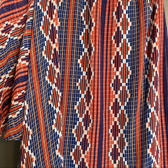 Judith March Geometric Aztec Abstract Print One Shoulder Flare Sleeve Top - Picture 9 of 9